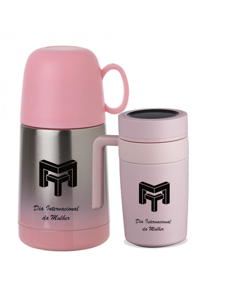 Kit  Garrafa e Caneca Térmica Personalizado para o Dia das Mulheres - 18641KP