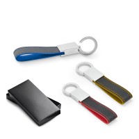 Chaveiro em couro  e metal com mosquetão giratório Personalizado - 93370
