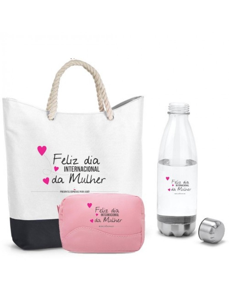 kit Bolsa , necessarie e Garrfada Personalizado dia Internacional da Mulher  - KI1M